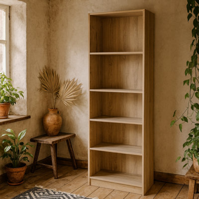 Wyld Haus Amberfern Natural Oak Tall Wide Bookcase 4 Shelves from B&Q