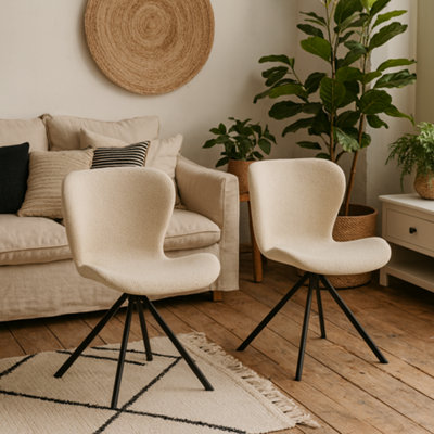 Wyld Haus Set Of 2 Acorn Cream Bouclé Swivel Dining Chairs from B&Q