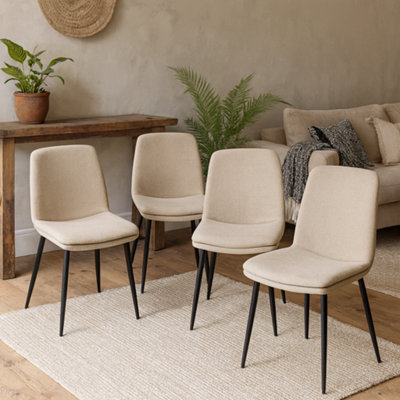 Wyld Haus Mosslight Beige Upholstered Dining Chairs Set Of 4 With Slim Black Metal Legs from B&Q