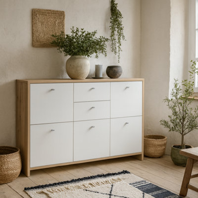 Wyld Haus Willowmere White And Artisan Oak Chest Storage Cabinet2 Drawers 5 Doors from B&Q