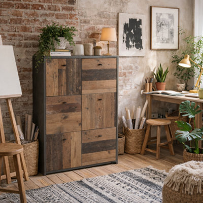 Wyld Haus Willowmere Vintage Wood 6-Door Chest Storage CabinetGrey from B&Q