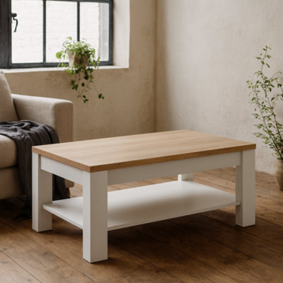 Wyld Haus Bramblecroft White And Natural Oak Rectangular Coffee Table With Lower Shelf from B&Q