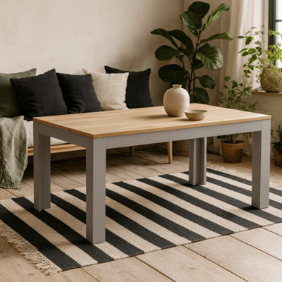Wyld Haus Bramblecroft Extending Dining TableGrey Base And Natural Oak Top from B&Q