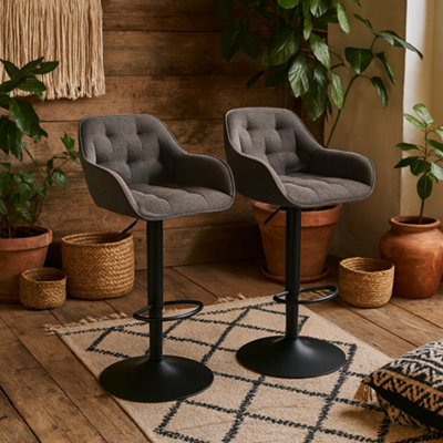 Wyld Haus Buttonfern Set Of 2 Taupe Bouclé Diamond Tufted Swivel Adjustable Bar Stools from B&Q