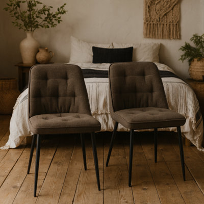 Wyld Haus Buttonfern Set Of 2 Taupe Bouclé Diamond-Tufted Dining Chairs With Black Steel Legs from B&Q