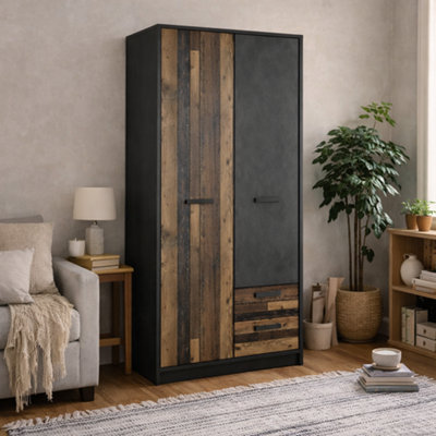 Wyld Haus Whimwick Walnut And Dark Matera Grey 2 Door Wardrobe With 2 Drawers from B&Q