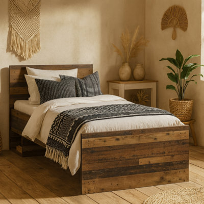 Wyld Haus Whimwick Single 3Ft Walnut Industrial Bed Frame from B&Q
