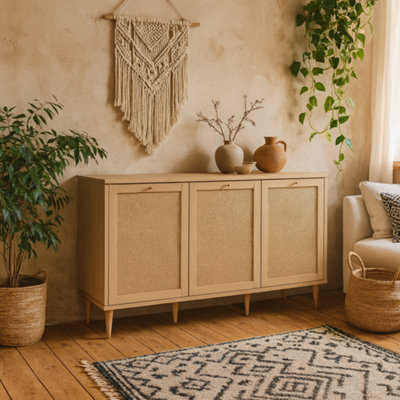 Wyld Haus Mallowmoss Rattan And Wood 3 Door Sideboard from B&Q