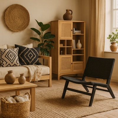 Wyld Haus Wigletree Black Oak-Look Lounge Chair With Handwoven Paper Seat