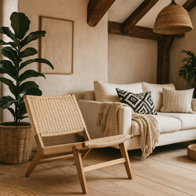 Wyld Haus Wigletree Cream Lounge Chair With Natural Oak-Look Frame