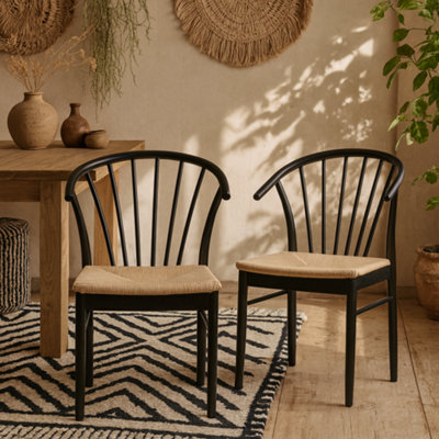 Wyld Haus Buenos Aires Dining Chairs Set Of 2 Black Oak-Look With Off-White Woven Seats