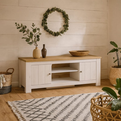 B&Q -  Tipsyfern 154Cm White And Natural Oak 2-Door Tv Unit