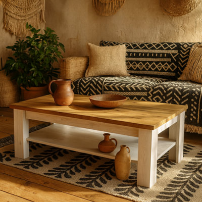 Wyld Haus Tipsyfern Rectangular Coffee TableWhite Top With Natural Oak1100 X 430 mm from B&Q