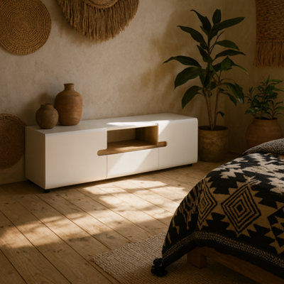 Wyld Haus Foxwhisk Wide Tv Media Unit In White And Truffle Oak from B&Q