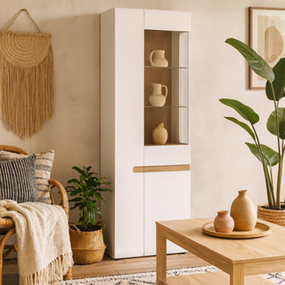 Wyld Haus Foxwhisk Tall Glazed Narrow Display Unit White And Truffle Oak Left Hand from B&Q