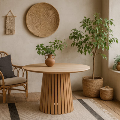 Wyld Haus Twillbury Round Dining TableMatt Oak-Look Top With Slatted Conic Base120Cm from B&Q