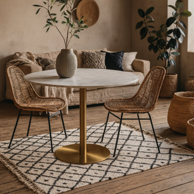 Wyld Haus Meadowbloom Round White Marble Dining Table With Brushed Brass Base