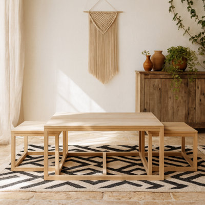 Wyld Haus Meadowbloom Set Of 3 Nesting Coffee Tables In White Pigmented Oak Look