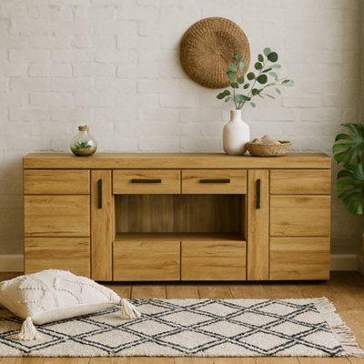 Wyld Haus Larkwood 6-Door Wide Glazed Grandson Oak Wood Sideboard from B&Q