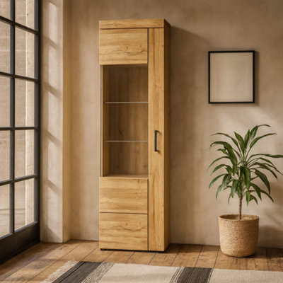 Wyld Haus Cortina Tall Glazed Display Cabinet (Left-Hand) In Grandson Oak from B&Q