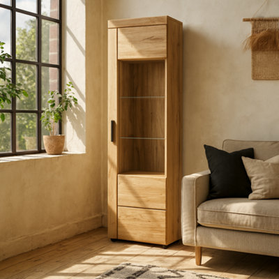 Wyld Haus Larkwood Tall Glazed Display Cabinet Grandson Oak Right Hand from B&Q