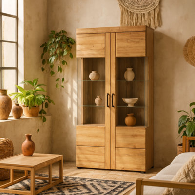 Wyld Haus Larkwood Tall Wide 2-Door Glazed Grandson Oak Display Cabinet from B&Q