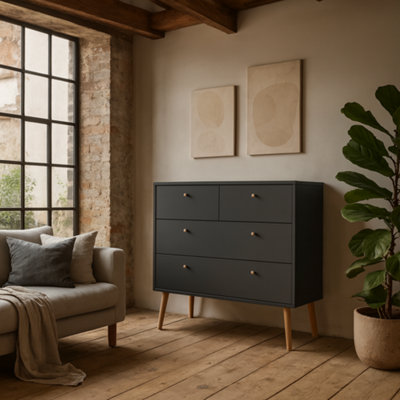 Wyld Haus Quietbloom Dark Grey 4-Drawer Wooden Chest