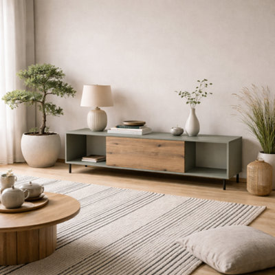 Wyld Haus Spentrup Green Olive And Natural Oak Tv Cabinet 1 Door from B&Q