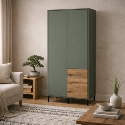 Wyld Haus Malmo Olive Green And Natural Oak 2-Door Wardrobe With 2 Drawers from B&Q