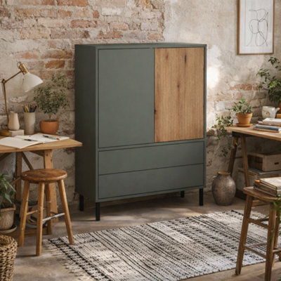 Wyld Haus Malmo Olive Green And Natural Oak 2-Door 2-Drawer Sideboard from B&Q
