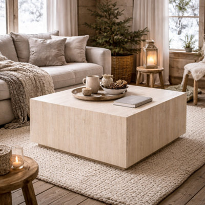 Wyld Haus Munkebo Light Travertine Marble Square Coffee Table 900 X 900 X 420mm