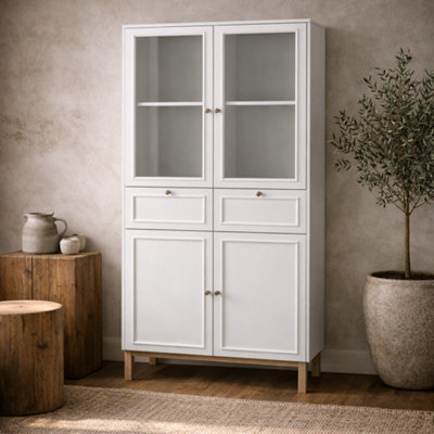 Wyld Haus Niva Light Grey And Natural Oak Effect Display Cabinet 4 Doors 2 Drawers from B&Q