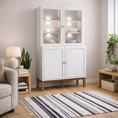 Wyld Haus Niva Display Cabinet In Light Grey And Natural Oak Effect With Led Lighting4 Doors from B&Q