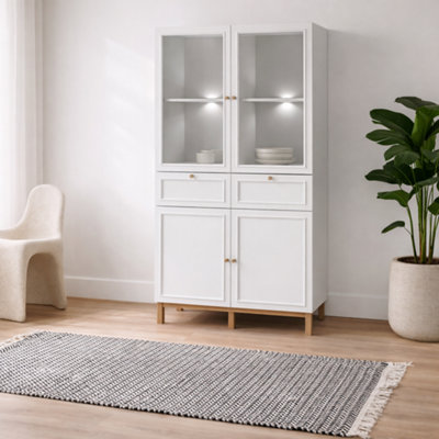 Wyld Haus Niva Light Grey And Natural Oak Effect Display Cabinet With Led Lighting4 Doors 2 Drawers from B&Q