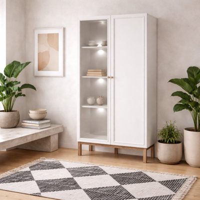 Wyld Haus Niva Light Grey & Natural Oak Effect Display Cabinet With Led Lighting2 Doors from B&Q