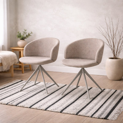 Wyld Haus Valley Beige Bouclé Swivel Dining Chair With Sculpted Seat And Steel Base