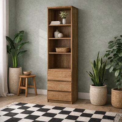 Wyld Haus Hemingway Tall Natural Oak 3-Drawer Narrow Bookcase from B&Q