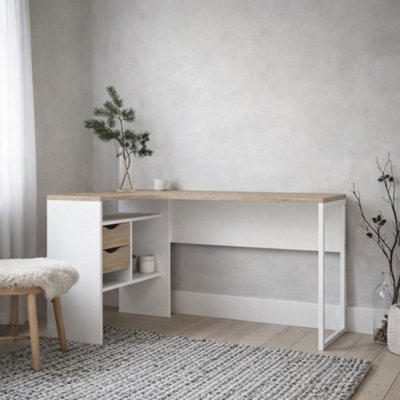 Wyld Haus Billabong L-Shaped Corner Desk White & Natural Oak 2 Drawers from B&Q