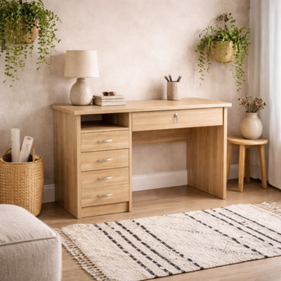 Wyld Haus Billabong Natural Oak Effect 5-Drawer Office Desk from B&Q