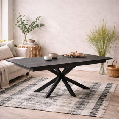 Wyld Haus Perth 200 240Cm Black Ceramic Extendable Dining Table With Industrial Metal Legs from B&Q