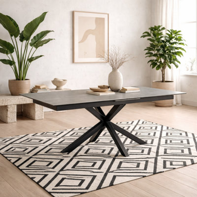 Wyld Haus Perth 168-210Cm Grey Ceramic Extendable Dining Table Black Metal Legs from B&Q
