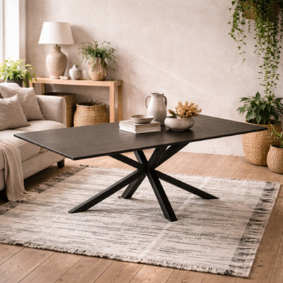 Wyld Haus Perth 200Cm Rusty Brown Ceramic Rectangular Dining Table With Black Metal Cross Legs from B&Q