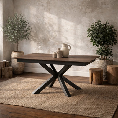 Wyld Haus Perth 168-210Cm Rusty Brown Ceramic Extendable Dining Table With Black Metal Cross Base from B&Q