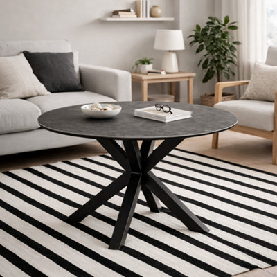 Wyld Haus Perth 119Cm Round Ceramic Dining TableBlack Marble Effect With Industrial Metal Legs from B&Q