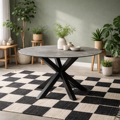 Wyld Haus Perth 119Cm Round Grey Ceramic Dining Table With Black Metal Base from B&Q