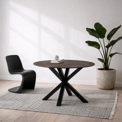 Wyld Haus Perth 119Cm Round Rusty Brown Ceramic Dining Table With Industrial Black Metal Legs from B&Q
