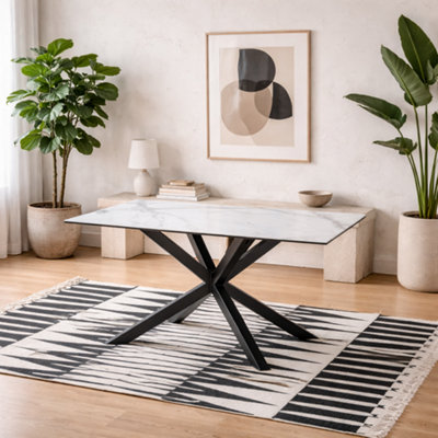Wyld Haus Perth 135Cm 4-Seater White Ceramic Dining Table With Black Metal Cross Base from B&Q