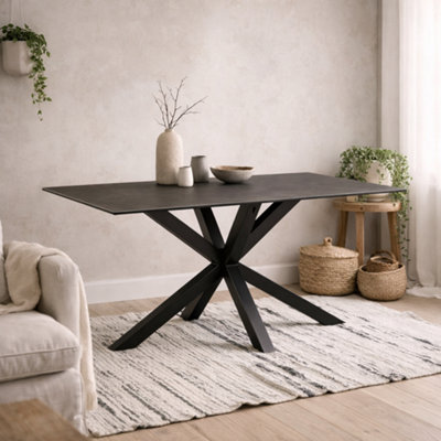 Wyld Haus Perth 135Cm Black Ceramic 4-Seater Dining Table With Industrial Metal Legs from B&Q