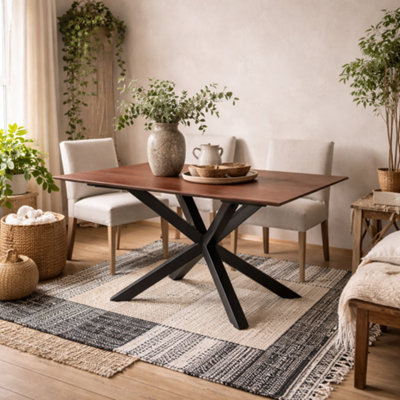 Wyld Haus Perth 135Cm 4-Seater Rusty Brown Ceramic Dining Table With Matt Black Metal Base from B&Q