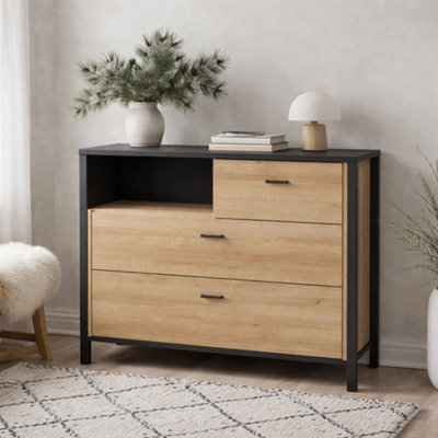 Wyld Haus Egtved 3-Drawer Chest In Black And Natural Oak Effect (Compact) from B&Q